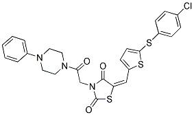 (E)-5-((5-(4-CHLOROPHENYLTHIO)THIOPHEN-2-YL)METHYLENE)-3-(2-OXO-2-(4-PHENYLPIPERAZIN-1-YL)ETHYL)THIAZOLIDINE-2,4-DIONE Struktur