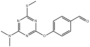 4-([4-(DIMETHYLAMINO)-6-(METHYLSULFANYL)-1,3,5-TRIAZIN-2-YL]OXY)BENZALDEHYDE Struktur