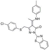 (Z)-4-(1-(P-TOLUIDINO)ETHYLIDENE)-1-(BENZO[D]THIAZOL-2-YL)-3-((4-CHLOROPHENYLTHIO)METHYL)-1H-PYRAZOL-5(4H)-ONE Struktur