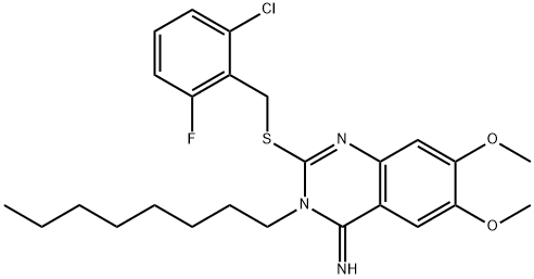 2-[(2-CHLORO-6-FLUOROBENZYL)SULFANYL]-6,7-DIMETHOXY-3-OCTYL-4(3H)-QUINAZOLINIMINE Struktur