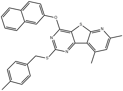 7,9-DIMETHYL-2-[(4-METHYLBENZYL)SULFANYL]-4-(2-NAPHTHYLOXY)PYRIDO[3',2':4,5]THIENO[3,2-D]PYRIMIDINE Struktur