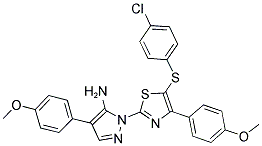 1-[5-[(4-CHLOROPHENYL)SULFANYL]-4-(4-METHOXYPHENYL)-1,3-THIAZOL-2-YL]-4-(4-METHOXYPHENYL)-1H-PYRAZOL-5-AMINE Struktur