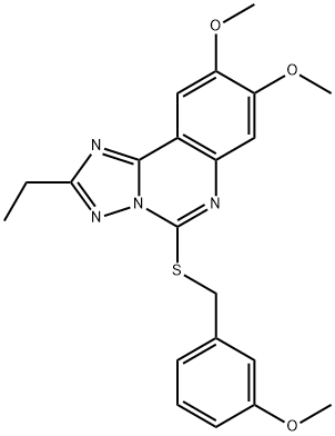 2-ETHYL-8,9-DIMETHOXY-5-[(3-METHOXYBENZYL)SULFANYL][1,2,4]TRIAZOLO[1,5-C]QUINAZOLINE Struktur