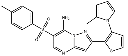 2-[3-(2,5-DIMETHYL-1H-PYRROL-1-YL)-2-THIENYL]-6-[(4-METHYLPHENYL)SULFONYL]PYRAZOLO[1,5-A]PYRIMIDIN-7-AMINE Struktur