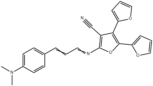 2-((3-[4-(DIMETHYLAMINO)PHENYL]-2-PROPENYLIDENE)AMINO)-4,5,BIS-(2-FURYL)-3-FLUORONITRILE Struktur