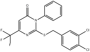 2-[(3,4-DICHLOROBENZYL)SULFANYL]-3-PHENYL-6-(TRIFLUOROMETHYL)-4(3H)-PYRIMIDINONE Struktur