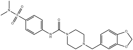 4-(1,3-BENZODIOXOL-5-YLMETHYL)-N-(4-[(DIMETHYLAMINO)SULFONYL]PHENYL)TETRAHYDRO-1(2H)-PYRAZINECARBOXAMIDE Struktur