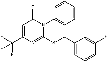 2-[(3-FLUOROBENZYL)SULFANYL]-3-PHENYL-6-(TRIFLUOROMETHYL)-4(3H)-PYRIMIDINONE Struktur