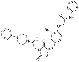 (E)-2-(2-BROMO-4-((2,4-DIOXO-3-(2-OXO-2-(4-PHENYLPIPERAZIN-1-YL)ETHYL)THIAZOLIDIN-5-YLIDENE)METHYL)PHENOXY)-N-PHENYLACETAMIDE Struktur