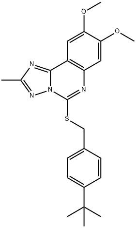 5-([4-(TERT-BUTYL)BENZYL]SULFANYL)-8,9-DIMETHOXY-2-METHYL[1,2,4]TRIAZOLO[1,5-C]QUINAZOLINE Struktur