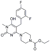 4-[5-(2,4-DIFLUORO-BENZYL)-6-HYDROXY-1-METHYL-2-OXO-1,2-DIHYDRO-PYRIMIDIN-4-YL]-PIPERAZINE-1-CARBOXYLIC ACID ETHYL ESTER Struktur