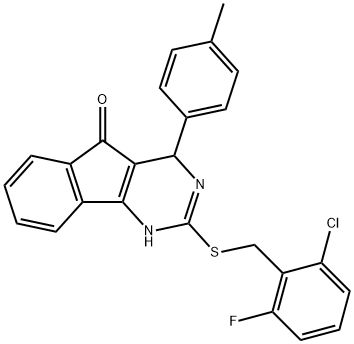 2-[(2-CHLORO-6-FLUOROBENZYL)SULFANYL]-4-(4-METHYLPHENYL)-1,4-DIHYDRO-5H-INDENO[1,2-D]PYRIMIDIN-5-ONE Struktur