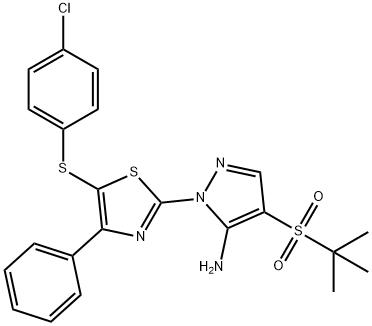 4-(TERT-BUTYLSULFONYL)-1-(5-[(4-CHLOROPHENYL)SULFANYL]-4-PHENYL-1,3-THIAZOL-2-YL)-1H-PYRAZOL-5-AMINE Struktur