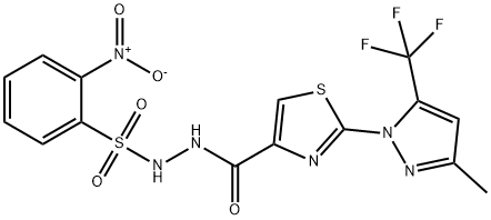 N'-((2-[3-METHYL-5-(TRIFLUOROMETHYL)-1H-PYRAZOL-1-YL]-1,3-THIAZOL-4-YL)CARBONYL)-2-NITROBENZENESULFONOHYDRAZIDE Struktur