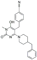 4-[4-(4-BENZYL-PIPERIDIN-1-YL)-6-HYDROXY-1-METHYL-2-OXO-1,2-DIHYDRO-PYRIMIDIN-5-YLMETHYL]-BENZONITRILE Struktur