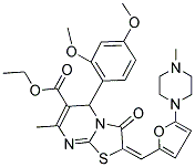 (E)-ETHYL 5-(2,4-DIMETHOXYPHENYL)-7-METHYL-2-((5-(4-METHYLPIPERAZIN-1-YL)FURAN-2-YL)METHYLENE)-3-OXO-3,5-DIHYDRO-2H-THIAZOLO[3,2-A]PYRIMIDINE-6-CARBOXYLATE