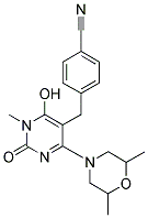 4-([4-(2,6-DIMETHYLMORPHOLIN-4-YL)-6-HYDROXY-1-METHYL-2-OXO-1,2-DIHYDROPYRIMIDIN-5-YL]METHYL)BENZONITRILE Struktur