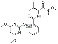 (2S)-N-METHOXY-2-[2-[(4,6-DIMETHOXYPYRIMIDIN-2-YL)OXY]BENZAMIDO]-3-METHYLBUTYRAMIDE Struktur