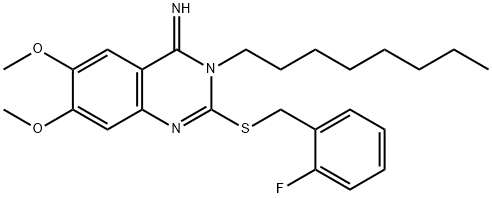 2-[(2-FLUOROBENZYL)SULFANYL]-6,7-DIMETHOXY-3-OCTYL-4(3H)-QUINAZOLINIMINE Struktur