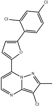 3-CHLORO-7-[5-(2,4-DICHLOROPHENYL)-2-FURYL]-2-METHYLPYRAZOLO[1,5-A]PYRIMIDINE Struktur