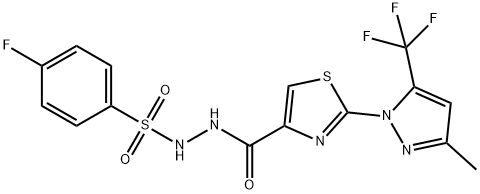 4-FLUORO-N'-((2-[3-METHYL-5-(TRIFLUOROMETHYL)-1H-PYRAZOL-1-YL]-1,3-THIAZOL-4-YL)CARBONYL)BENZENESULFONOHYDRAZIDE Struktur