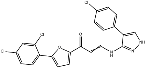 (E)-3-([4-(4-CHLOROPHENYL)-1H-PYRAZOL-5-YL]AMINO)-1-[5-(2,4-DICHLOROPHENYL)-2-FURYL]-2-PROPEN-1-ONE Struktur