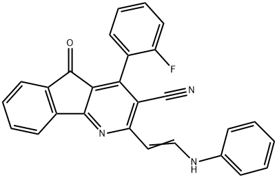 2-[(E)-2-ANILINOETHENYL]-4-(2-FLUOROPHENYL)-5-OXO-5H-INDENO[1,2-B]PYRIDINE-3-CARBONITRILE Struktur