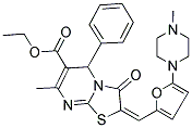 (E)-ETHYL 7-METHYL-2-((5-(4-METHYLPIPERAZIN-1-YL)FURAN-2-YL)METHYLENE)-3-OXO-5-PHENYL-3,5-DIHYDRO-2H-THIAZOLO[3,2-A]PYRIMIDINE-6-CARBOXYLATE Struktur