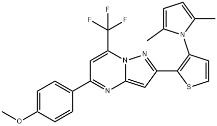 2-[3-(2,5-DIMETHYL-1H-PYRROL-1-YL)-2-THIENYL]-5-(4-METHOXYPHENYL)-7-(TRIFLUOROMETHYL)PYRAZOLO[1,5-A]PYRIMIDINE Struktur