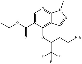 ETHYL 4-[3-AMINO-1-(TRIFLUOROMETHYL)PROPOXY]-1-METHYL-1H-PYRAZOLO[3,4-B]PYRIDINE-5-CARBOXYLATE Struktur