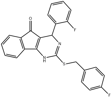 2-[(4-FLUOROBENZYL)SULFANYL]-4-(2-FLUOROPHENYL)-1,4-DIHYDRO-5H-INDENO[1,2-D]PYRIMIDIN-5-ONE Struktur