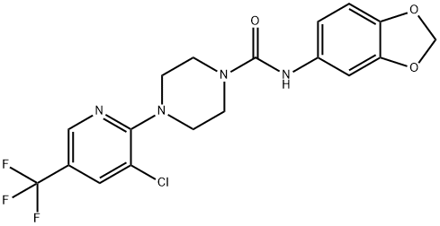 N-(1,3-BENZODIOXOL-5-YL)-4-[3-CHLORO-5-(TRIFLUOROMETHYL)-2-PYRIDINYL]TETRAHYDRO-1(2H)-PYRAZINECARBOXAMIDE Struktur