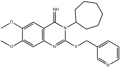 3-CYCLOHEPTYL-6,7-DIMETHOXY-2-[(3-PYRIDINYLMETHYL)SULFANYL]-4(3H)-QUINAZOLINIMINE Struktur