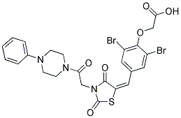 (E)-2-(2,6-DIBROMO-4-((2,4-DIOXO-3-(2-OXO-2-(4-PHENYLPIPERAZIN-1-YL)ETHYL)THIAZOLIDIN-5-YLIDENE)METHYL)PHENOXY)ACETIC ACID Struktur