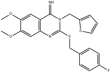 2-[(4-FLUOROBENZYL)SULFANYL]-6,7-DIMETHOXY-3-(2-THIENYLMETHYL)-4(3H)-QUINAZOLINIMINE Struktur