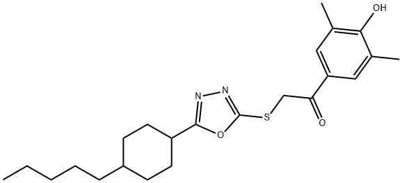 1-(4-HYDROXY-3,5-DIMETHYLPHENYL)-2-([5-(4-PENTYLCYCLOHEXYL)-1,3,4-OXADIAZOL-2-YL]SULFANYL)-1-ETHANONE Struktur