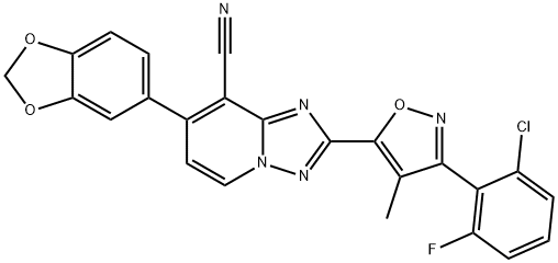 7-(1,3-BENZODIOXOL-5-YL)-2-[3-(2-CHLORO-6-FLUOROPHENYL)-4-METHYL-5-ISOXAZOLYL][1,2,4]TRIAZOLO[1,5-A]PYRIDINE-8-CARBONITRILE Struktur