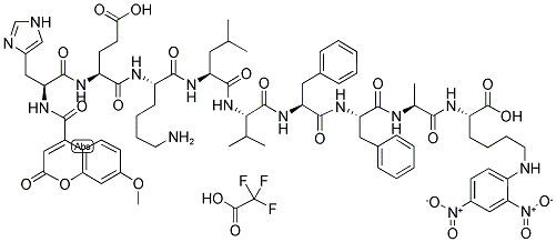 7-METHOXYCOUMARIN-4-ACETYL-HIS-GLU-LYS-LEU-VAL-PHE-PHE-ALA-(2,4-DINITROPHENYL)LYS TRIFLUOROACETATE SALT Struktur