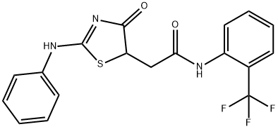 2-[(2E)-4-OXO-2-(PHENYLIMINO)-1,3-THIAZOLIDIN-5-YL]-N-[2-(TRIFLUOROMETHYL)PHENYL]ACETAMIDE Struktur