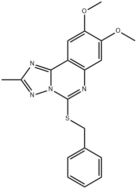 5-(BENZYLSULFANYL)-8,9-DIMETHOXY-2-METHYL[1,2,4]TRIAZOLO[1,5-C]QUINAZOLINE Struktur