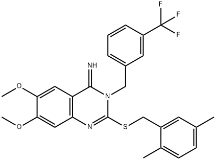 2-[(2,5-DIMETHYLBENZYL)SULFANYL]-6,7-DIMETHOXY-3-[3-(TRIFLUOROMETHYL)BENZYL]-4(3H)-QUINAZOLINIMINE Struktur