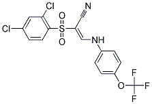 2-((2,4-DICHLOROPHENYL)SULFONYL)-3-((4-(TRIFLUOROMETHOXY)PHENYL)AMINO)PROP-2-ENENITRILE Struktur