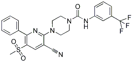 4-[3-CYANO-5-(METHYLSULFONYL)-6-PHENYLPYRIDIN-2-YL]-N-(3-(TRIFLUOROMETHYL)PHENYL)PIPERAZINE-1-CARBOXAMIDE Struktur