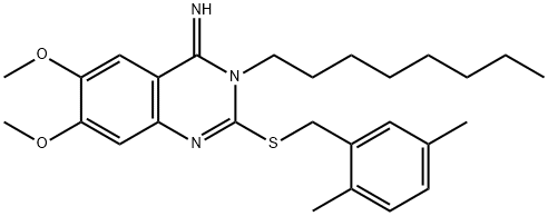 2-[(2,5-DIMETHYLBENZYL)SULFANYL]-6,7-DIMETHOXY-3-OCTYL-4(3H)-QUINAZOLINIMINE Struktur