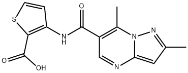 3-([(2,7-DIMETHYLPYRAZOLO[1,5-A]PYRIMIDIN-6-YL)CARBONYL]AMINO)-2-THIOPHENECARBOXYLIC ACID Struktur