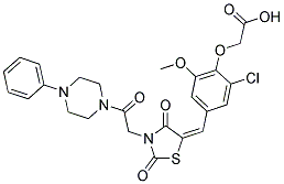 (E)-2-(2-CHLORO-4-((2,4-DIOXO-3-(2-OXO-2-(4-PHENYLPIPERAZIN-1-YL)ETHYL)THIAZOLIDIN-5-YLIDENE)METHYL)-6-METHOXYPHENOXY)ACETIC ACID Struktur