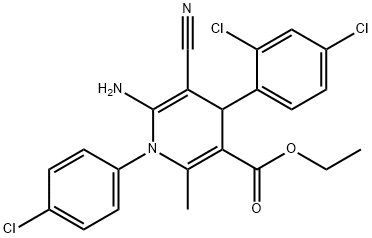 ETHYL 6-AMINO-1-(4-CHLOROPHENYL)-5-CYANO-4-(2,4-DICHLOROPHENYL)-2-METHYL-1,4-DIHYDRO-3-PYRIDINECARBOXYLATE Struktur