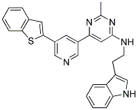 [6-(5-BENZO[B]THIOPHEN-2-YL-PYRIDIN-3-YL)-2-METHYL-PYRIMIDIN-4-YL]-[2-(1H-INDOL-3-YL)-ETHYL]-AMINE Struktur