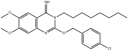 2-[(4-CHLOROBENZYL)SULFANYL]-6,7-DIMETHOXY-3-OCTYL-4(3H)-QUINAZOLINIMINE Struktur