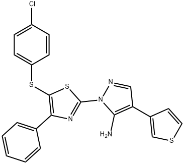 1-(5-[(4-CHLOROPHENYL)SULFANYL]-4-PHENYL-1,3-THIAZOL-2-YL)-4-(3-THIENYL)-1H-PYRAZOL-5-AMINE Struktur